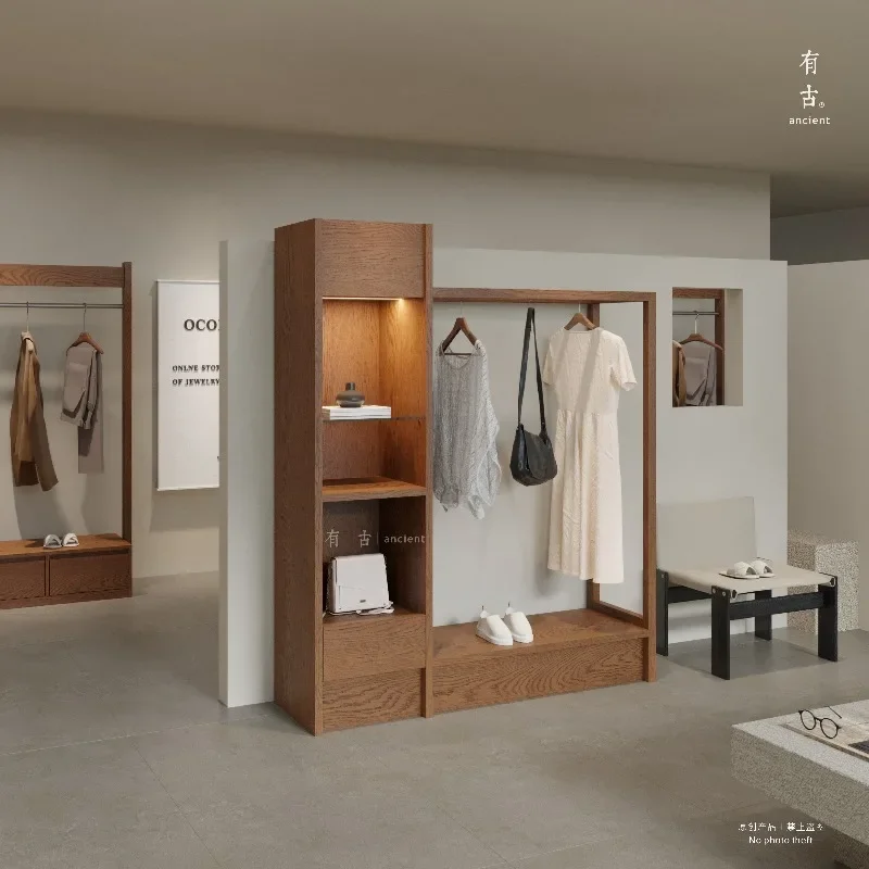 Clothing store showcase display rack women's clothing store retro shoes, bags, clothes combination boutique wardrobe multi-layer