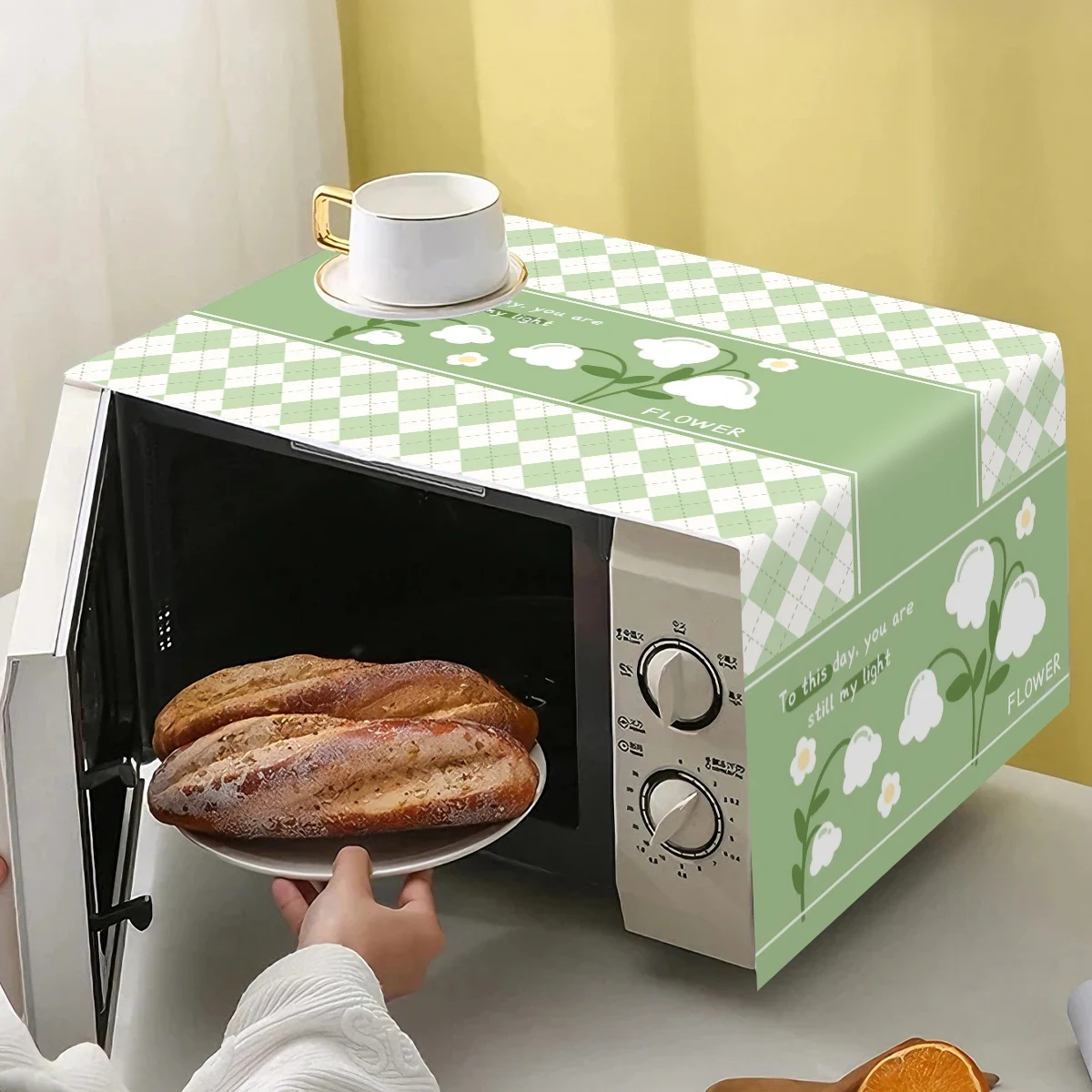 Spring Floral Themed Microwave Oven Dust Cover Polyester Fabric Household Appliances Dust Cover Kitchen Decor House Warming Gift