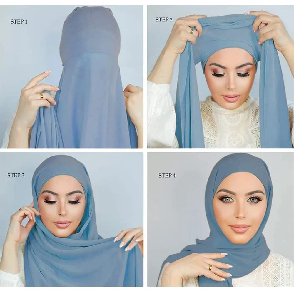 2024 New Ramadan Muslim Undercap Women Chiffon Hijab with Cap Bonnet Instant Shawl Head Scarf Scarf Caps Cover Headwrap