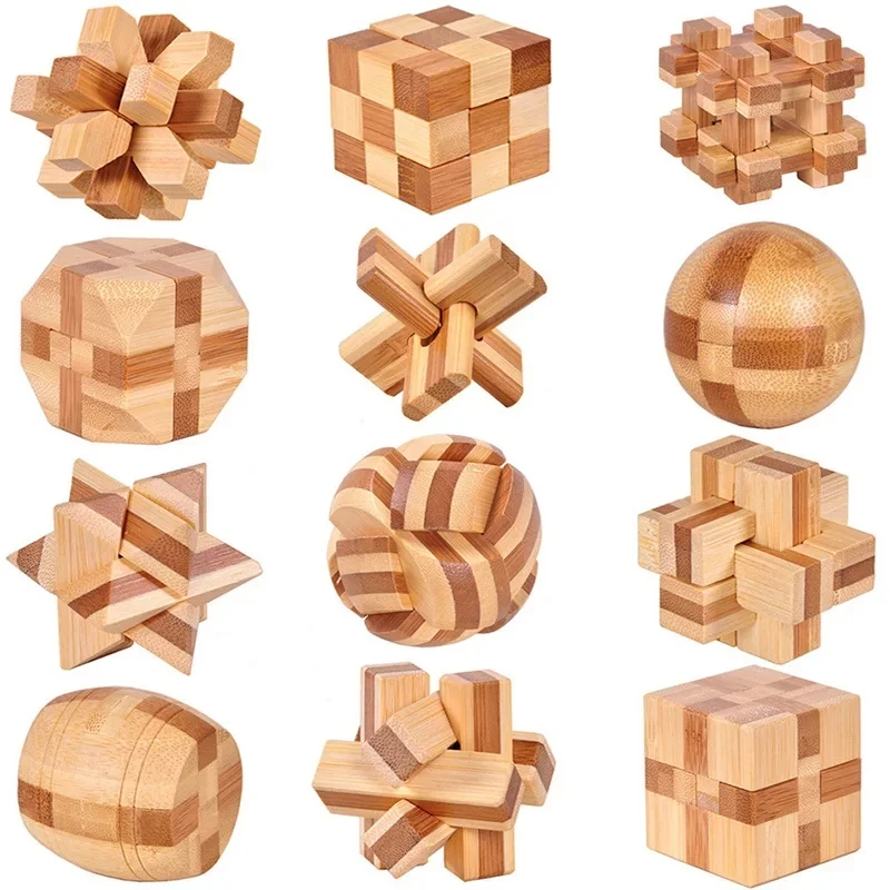 Wooden Kong Ming Lock Lu Ban Lock IQ Brain Teaser Puzzle Games Children 3D Puzzles for Adults Kids Montessori Educational Toys