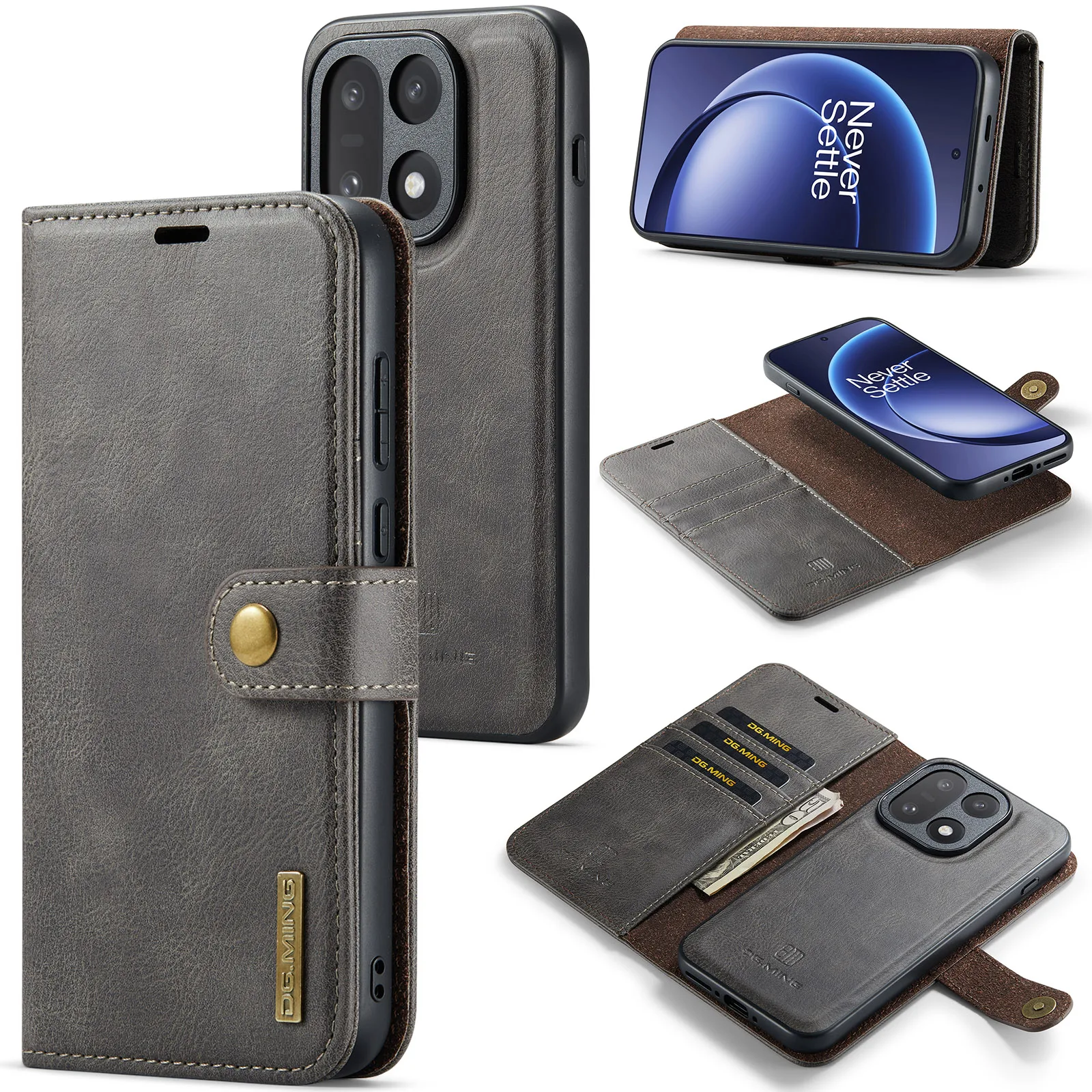DG.MING Vintage 2-in-1 Abnehmbare PU-Leder Brieftaschen-Hülle für OnePlus 15 OnePlus15 Stoßfeste Buchhülle mit Kartenfächern Magnetische Flip-Abdeckung