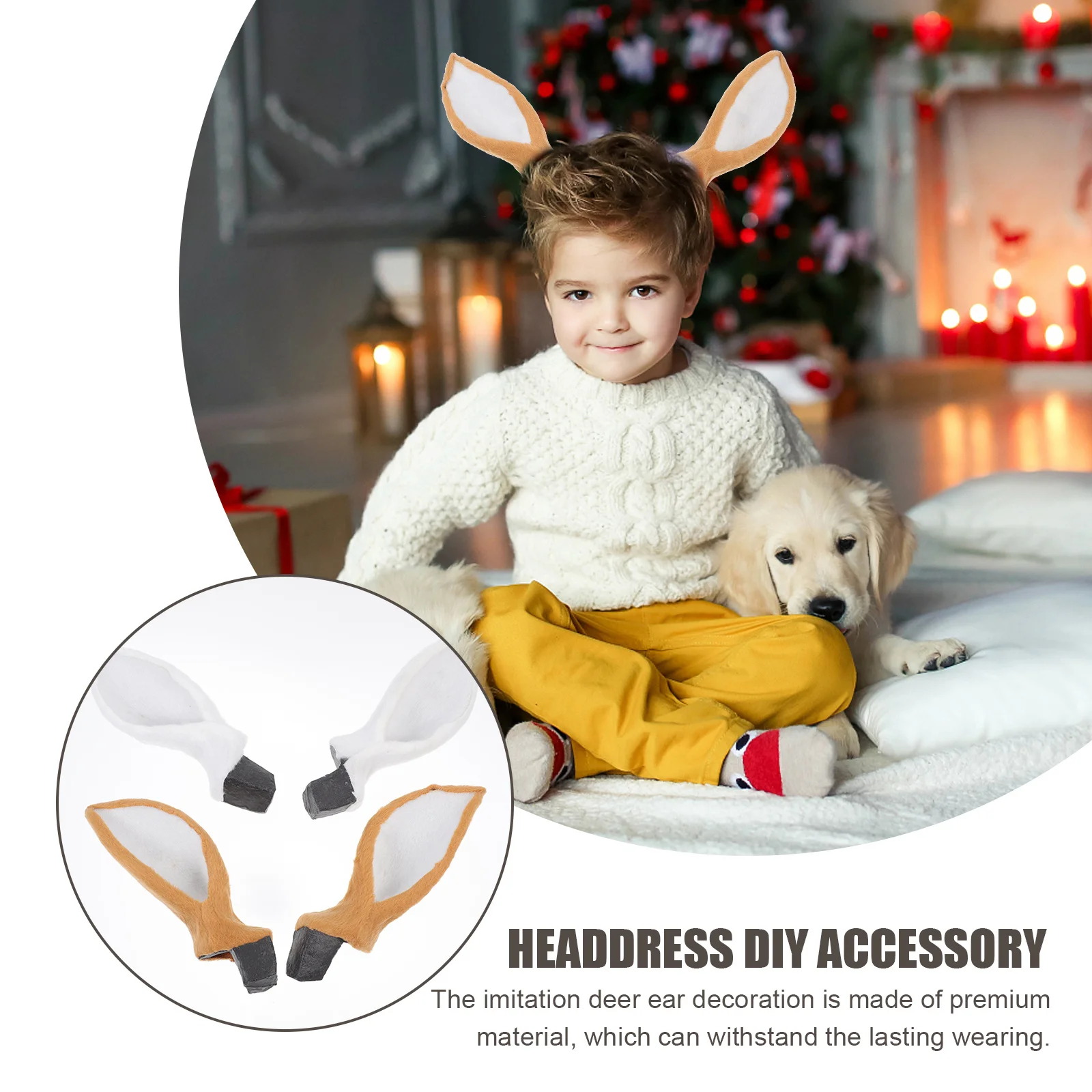 

2Pairs Deer Ear Headdress Prop DIY Hair Hoop Festival Xmas Costume Decoration Imitation Deer Ear Decor Headdress DIY Accessory