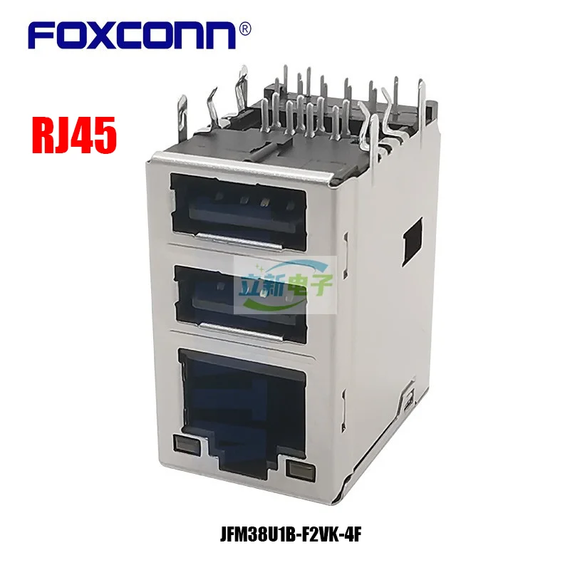 

RJ45 LED Network Connector Module Foxconn JFM38U1B-F2VK-4F Double Deck USB2.0+RJ45Two-color light Giga Filter Socket With Shield