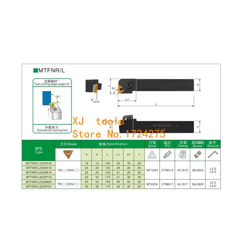 MTFNR MTFNL MTFNR1616H16 MTFNL1616H16 MTFNR2020K16 MTFNL2020K16 MTFNR2525M16 MTFNL2525M16 MTFNR3232P16 Per TNMG160408/TNMG160404