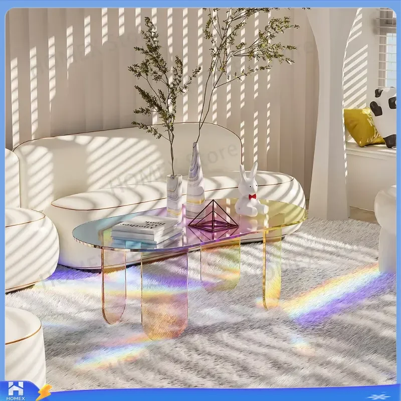 Iridescent Clear Acrylic Coffee Table Shatterproof Sofa Side End Table for Living Room Lounger Home Office Decor Modern