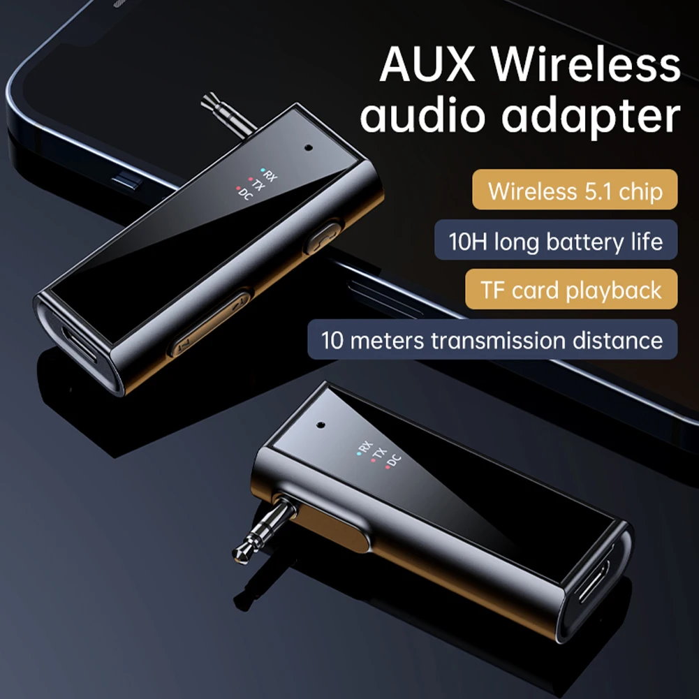 Adaptador de áudio sem fio portátil para carro, transmissor Bluetooth, receptor, AUX, fones de ouvido, alto-falantes, TVs, 2 em 1, Bluetooth 5.1