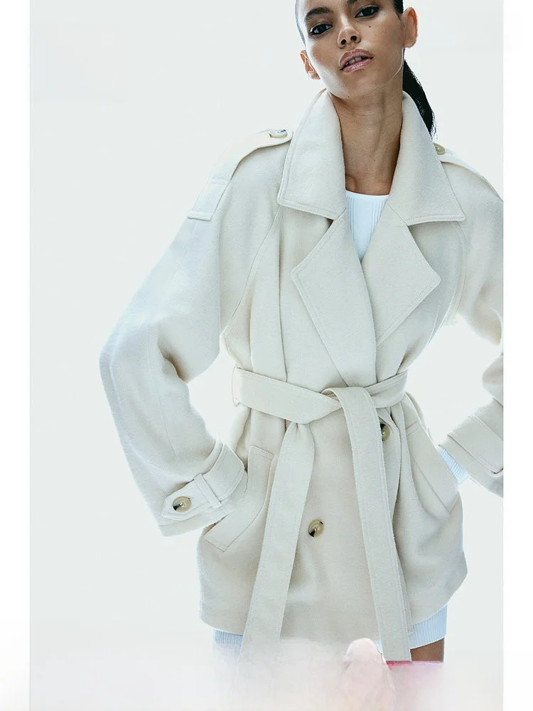 

Faionable ort Woolen Pea Coat for Women Casual Sle Winter Coat by H&M Long Sve Regular Fit Autumn 2024 Collection