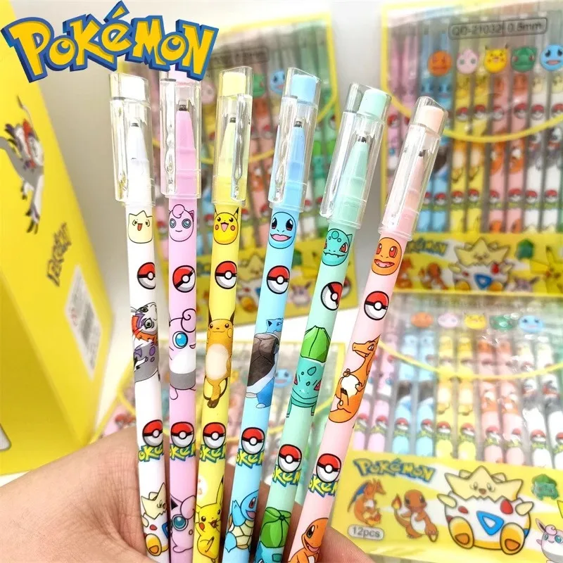 

Original 12pcs/set Pokemon Black Neutral Pen Cute Anime Figure Pikachu Black Water Pen Office Cartoon Stationery Supplies Gifts