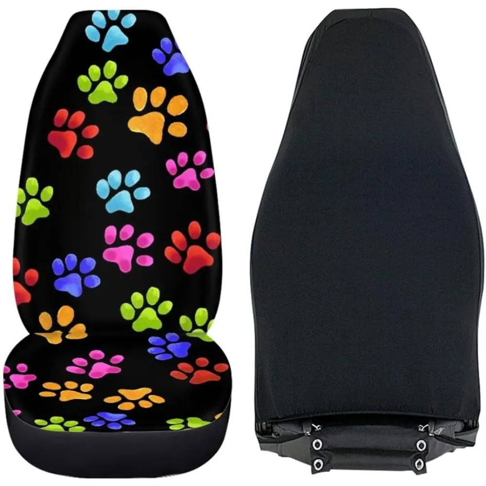 2pcs Cute Colorful Puppy Paw Print Car Seat Covers - Fit For Cars, SUVs, Sedans, Trucks - Durable Polyester Front Seat Protector