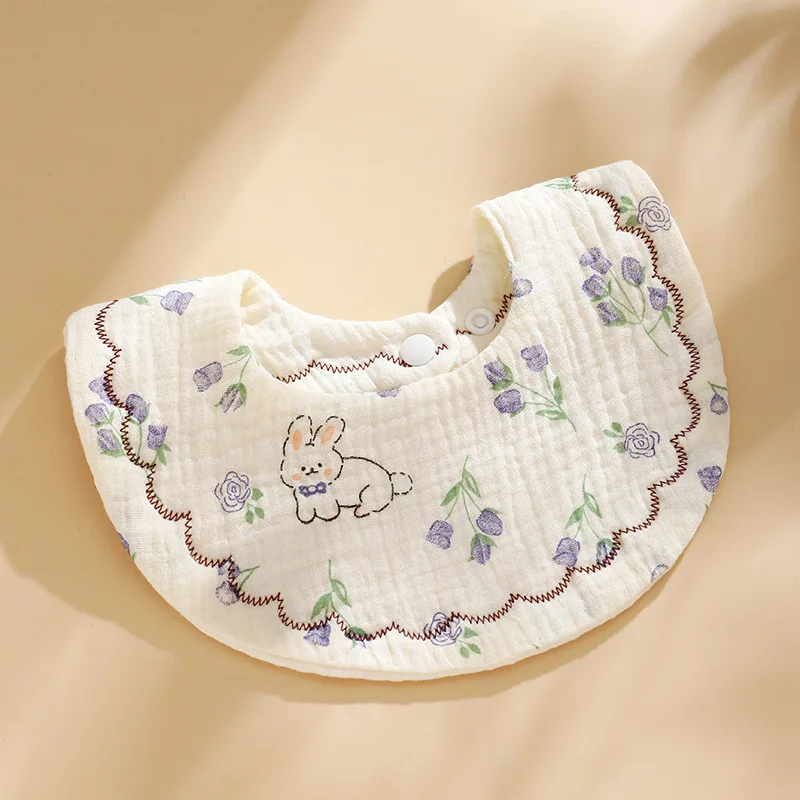 Cute Baby Bibs Cartoon Bear Rabbit Adjustable Snap Saliva Towel Infant Boy Girl Soft Cotton Burp Cloths