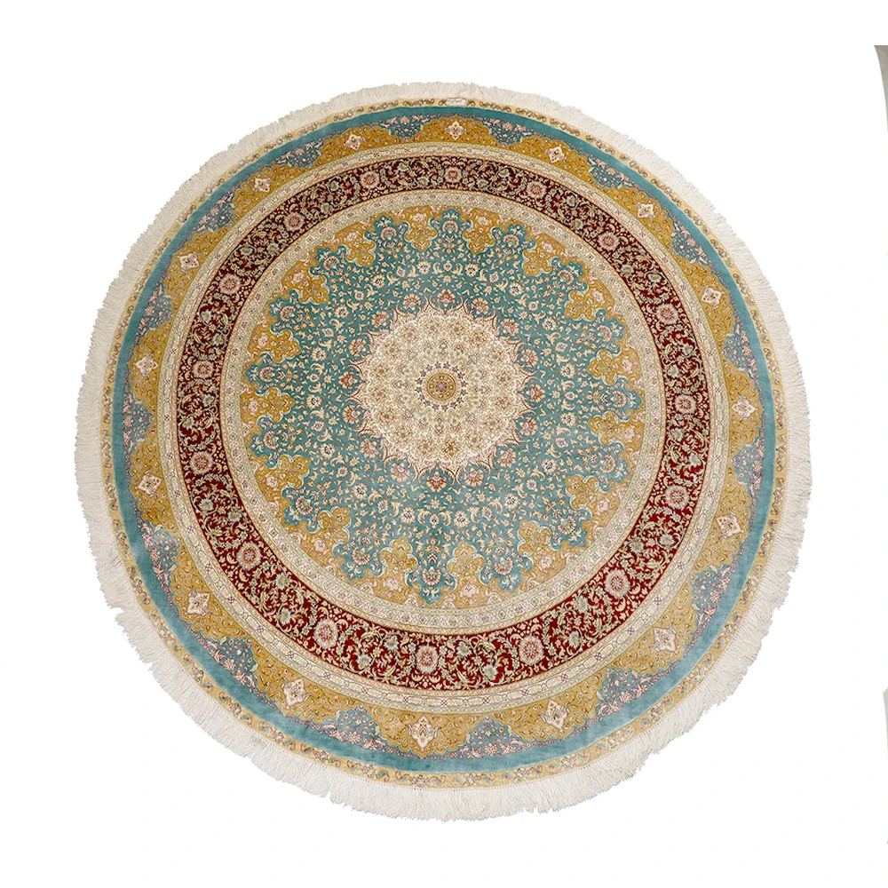 7 * 7ft Blue Silk Classical Hand woven Carpet Round Türkiye Classical Design Carpet Hand woven Carpet