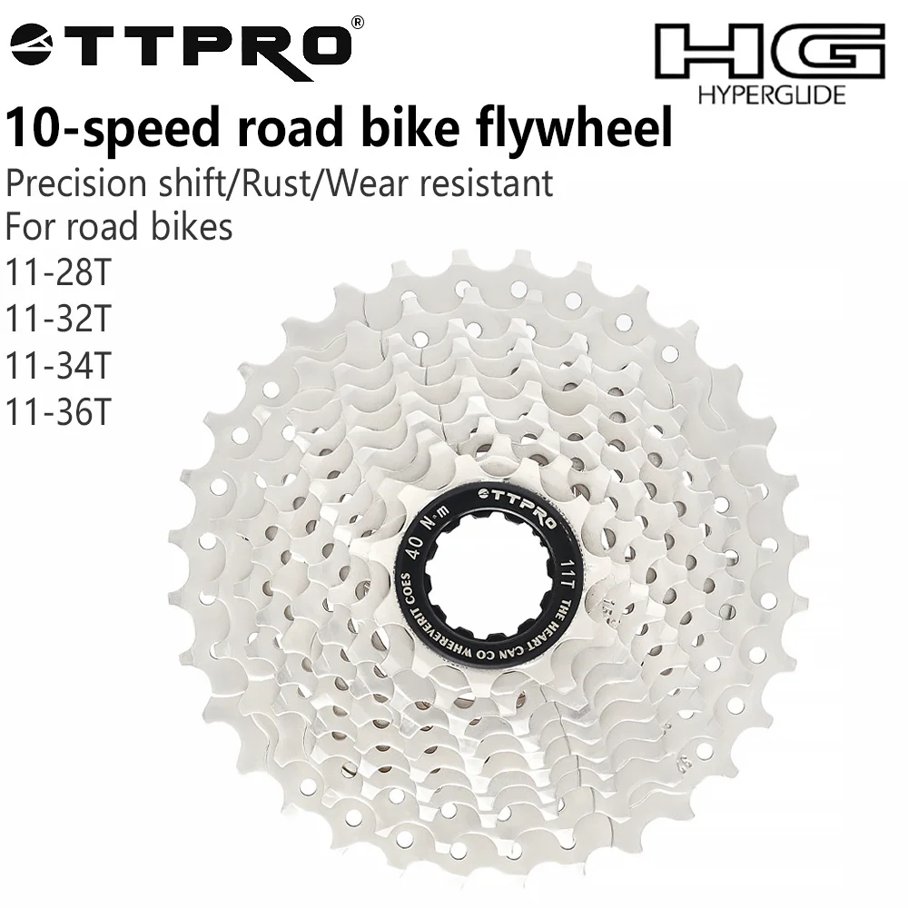 

TTPRO HG 10-Speed Bicycle Flywheel Aluminum Alloy Road Bike Cassette Sprocket 11-28T 32T 34T 36T Road Bike Silver Original Parts
