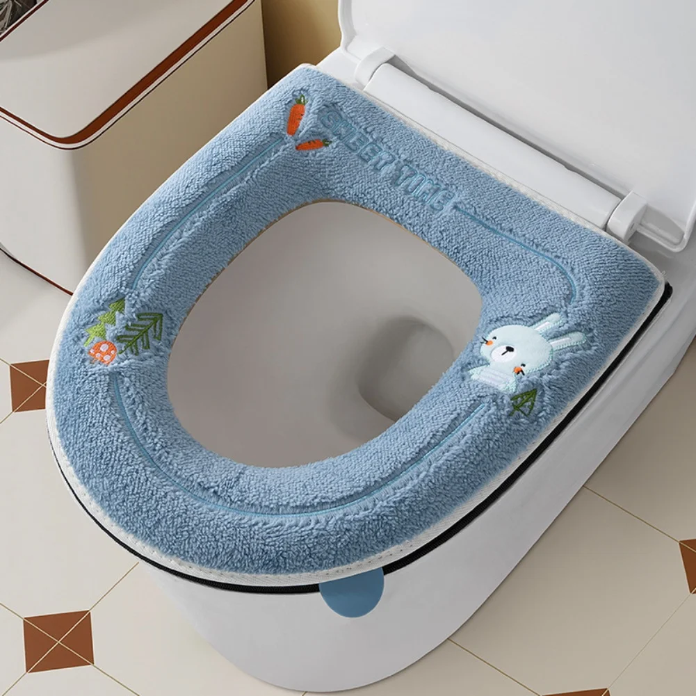 Thickened U-shaped Toilet Seat Cover Winter Warm Zipper Style Toilet Seat Cover Washable Toilet Gasket Cushions