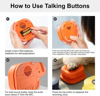 MEWOOFUN Dog Button Record Talking Pet Communication Vocal Training Interactive Toy Bell Ringer With Pad and Sticker Easy To Use 6
