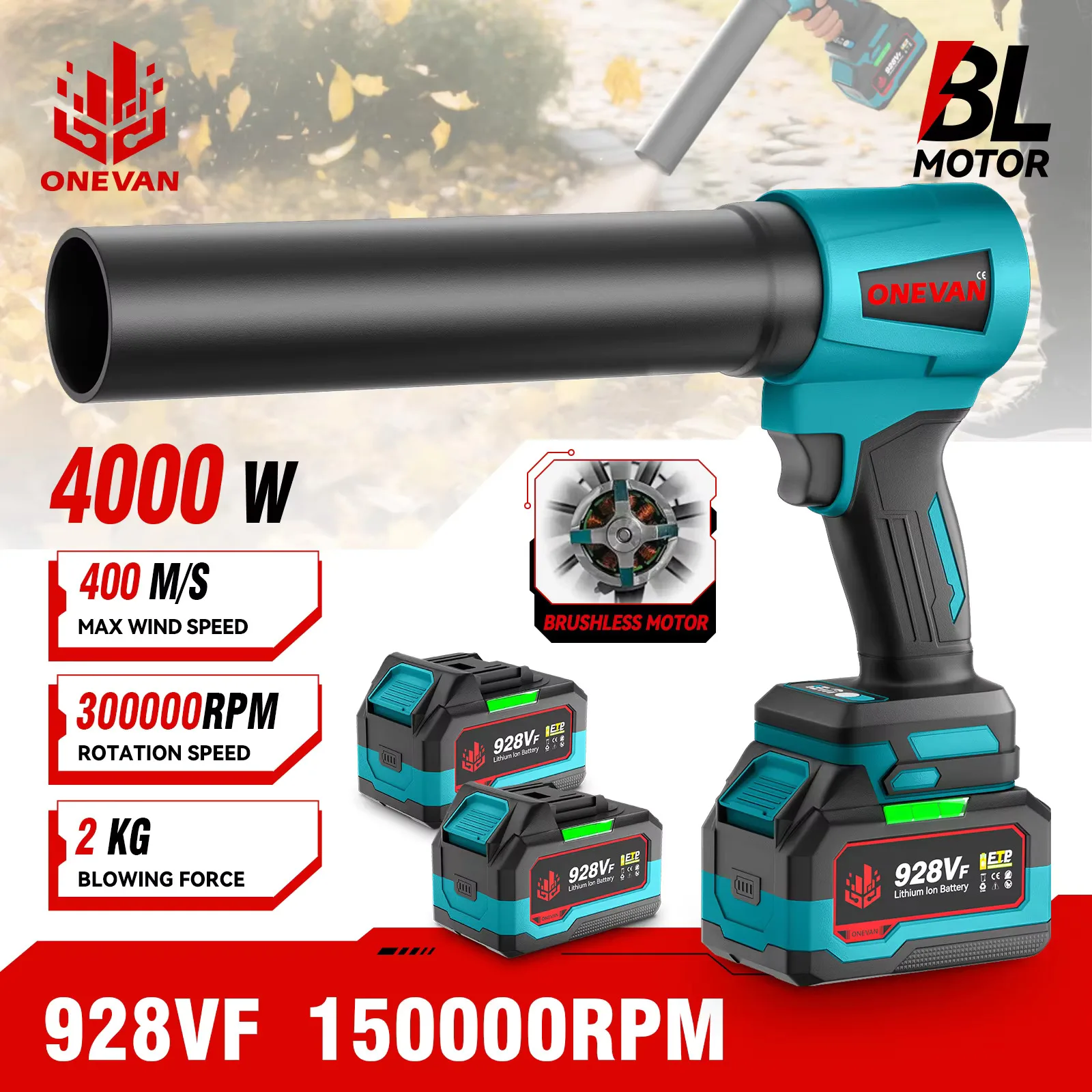 4000W Brushless 300000RPM Electric Turbo Blowers Jet Fan 400M/S Handheld Leaf Blower Dust Blowing Tool for Makita 18V Battery