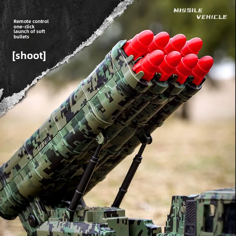 RC missile launching vehicle‌ with LED sound remote control car shoot bullet 680° rotation can be raised and lowered gun barrel