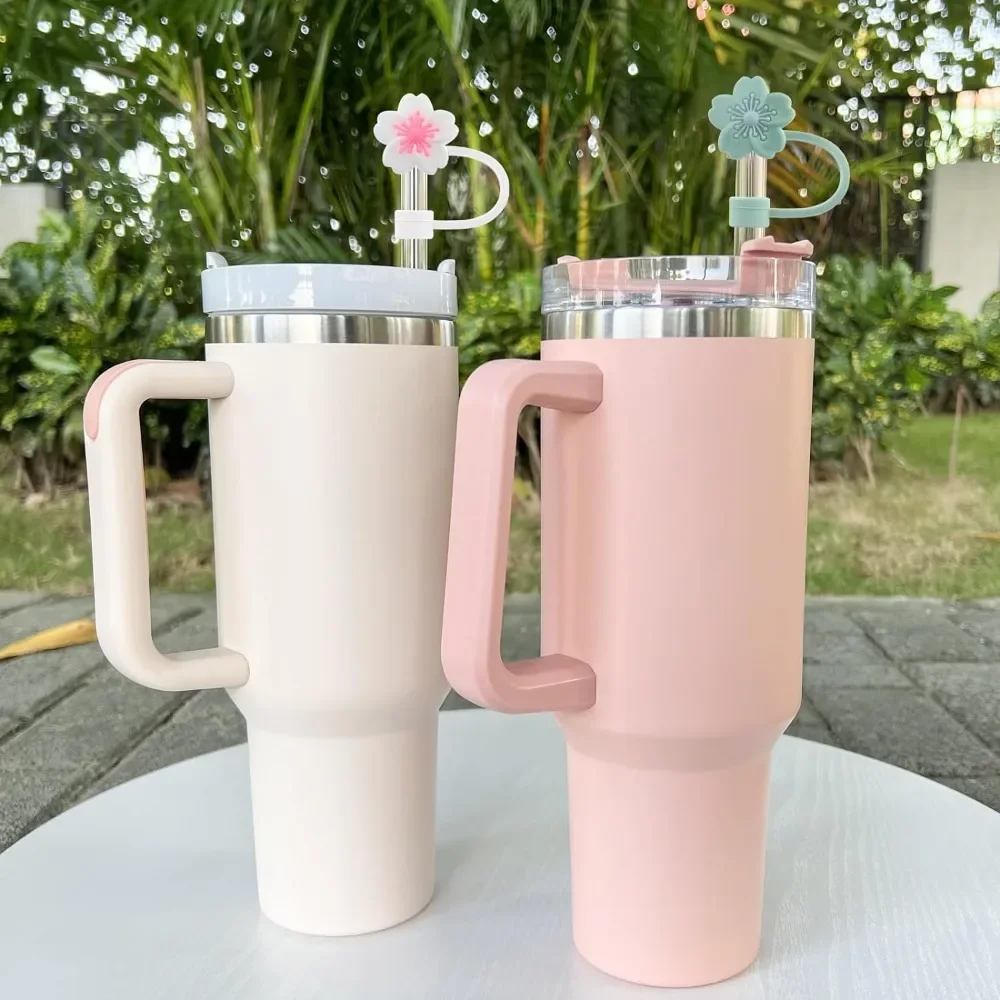 Cute Flower Straw Covers Toppers Silicone Accessories for Stanley Cups 10mm 30&40Oz Tumbler With Handle Reusable Straw Caps Tips