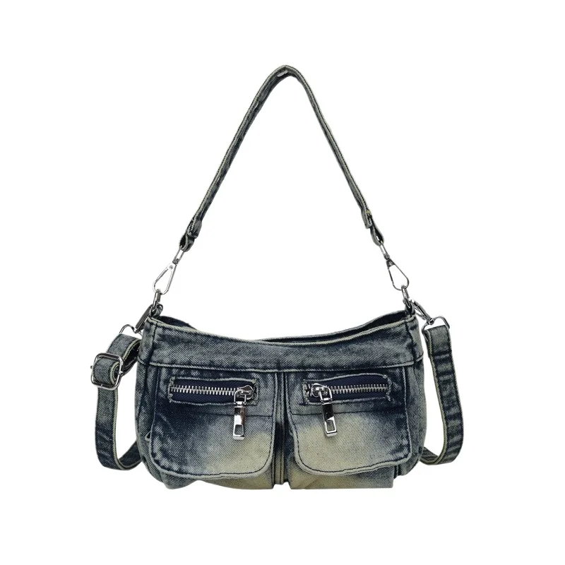 Women's Multi-Pocket Convertible Denim Shoulder Crossbody Bag Large Capacity Casual Work Color Block