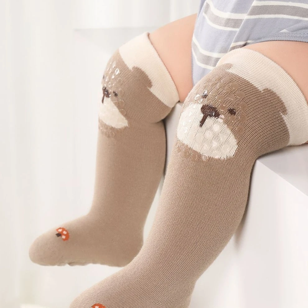 순면 아기 롱삭스 미끄럼 방지 유아 걸음마 양말 무압박 무릎 보호대 바닥 보호