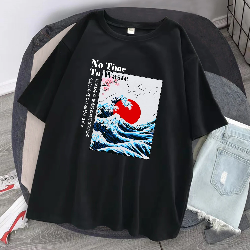 

Japan Cherry Blossom Wave Sun Clothes Man Crewneck Oversize T Shirt Pattern Cotton Streetsweat Fashion Loose Short Sleeve Tshirt