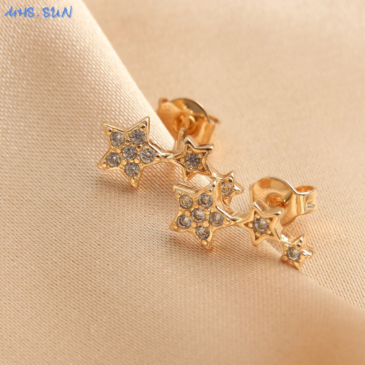 MHS.SUN Five-pointed Star Cubic Zircon Stud Earrings For Women Girl Trendy Gold Plated Wedding Party Elegant Jewelry Gifts