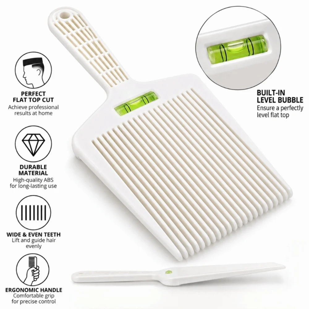 White Professional Flat Comb Ergonomic Design Plastic Hair Styling Comb Accurate Water Leveling Rounded Teeth Barber Comb