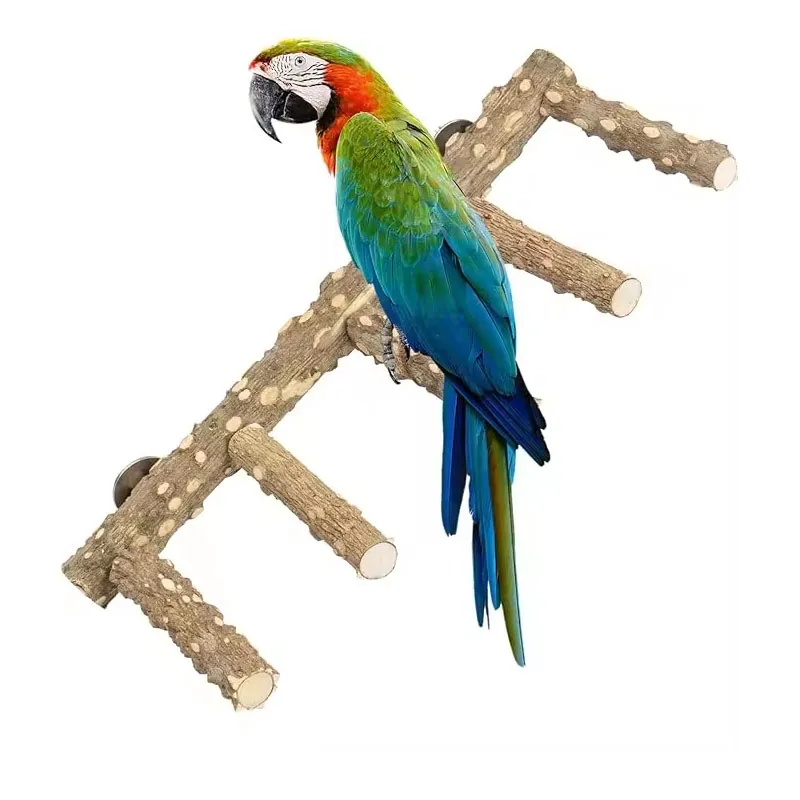 Factory Wholesale Bird Toys Prickly Ash Wood Swing Ladder Rotating Stand Parrot Toys