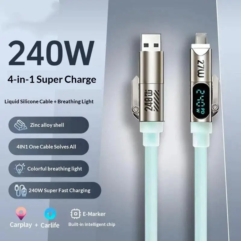 2026 New Arrival 2‑In‑2 USB PD To Type‑C Fast Charging Data Cable Digital Voltage Current For Multi‑Brand Mobile Phone Charging