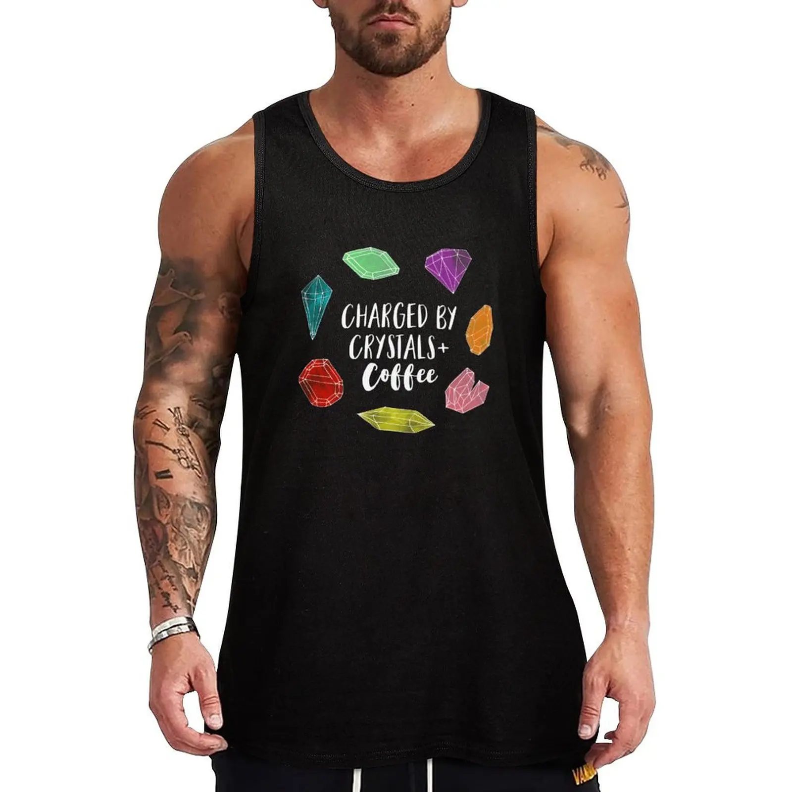 Charged by Crystals + Coffee Tank Top sleeveless Men's t-shirts Vests sports t-shirts for men