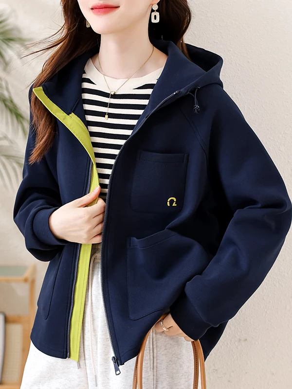 Chaqueta con Capucha de Bloques de Color a la Moda, Top Hoado para Mujer, Aodón, Primavera-Otoño, Nuevo Estilo, Chaqueta ...