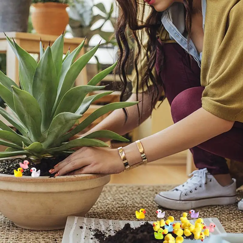 Mini patos de piezas con forma realista, adorno Multicolor pequeño, paisaje de jardín en miniatura, acuario, casa de muñecas, 100