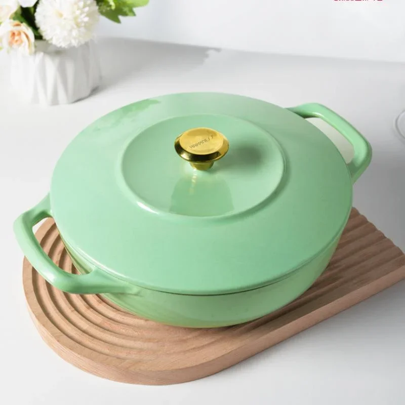 

Green Enamel Cast Iron Pot Multifunctional Home Kitchen Stew Pot with Cover NonSticky for Chicken Soup Durable Cookware