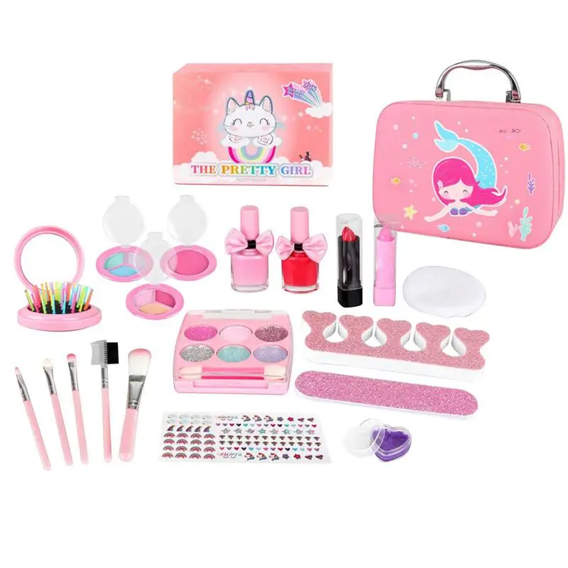 Pretend Makeup Kit com batom e escova para crianças, Lavável Cosmetic Toy Set, Kids Gift