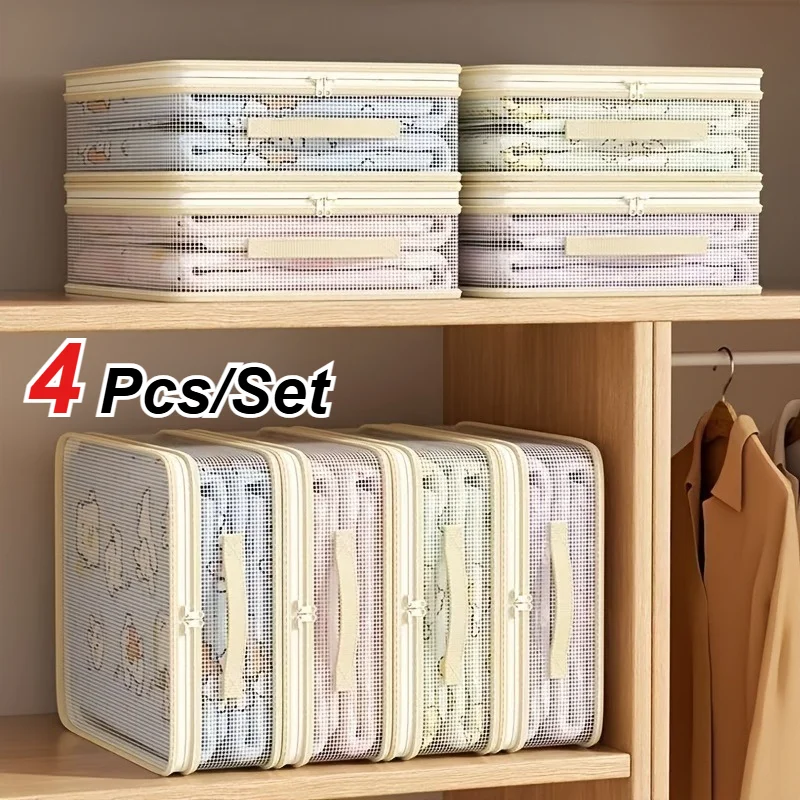 4 PCS Foldable Bed Sheet Storage Bag Large Capacity for Blankets, Bedding, down Comforters, Suitable for Wardrobes and Cabinets