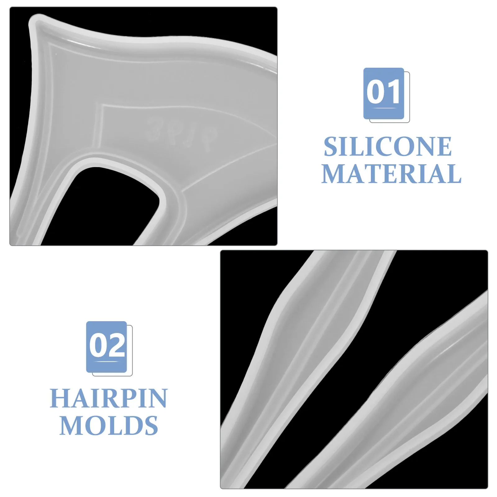 

3Pcs Crystal Resin Hairpin Mold Silicone High Transparency Flexible DIY Hair Stick Making Tool for Women Chopsticks Single Pin