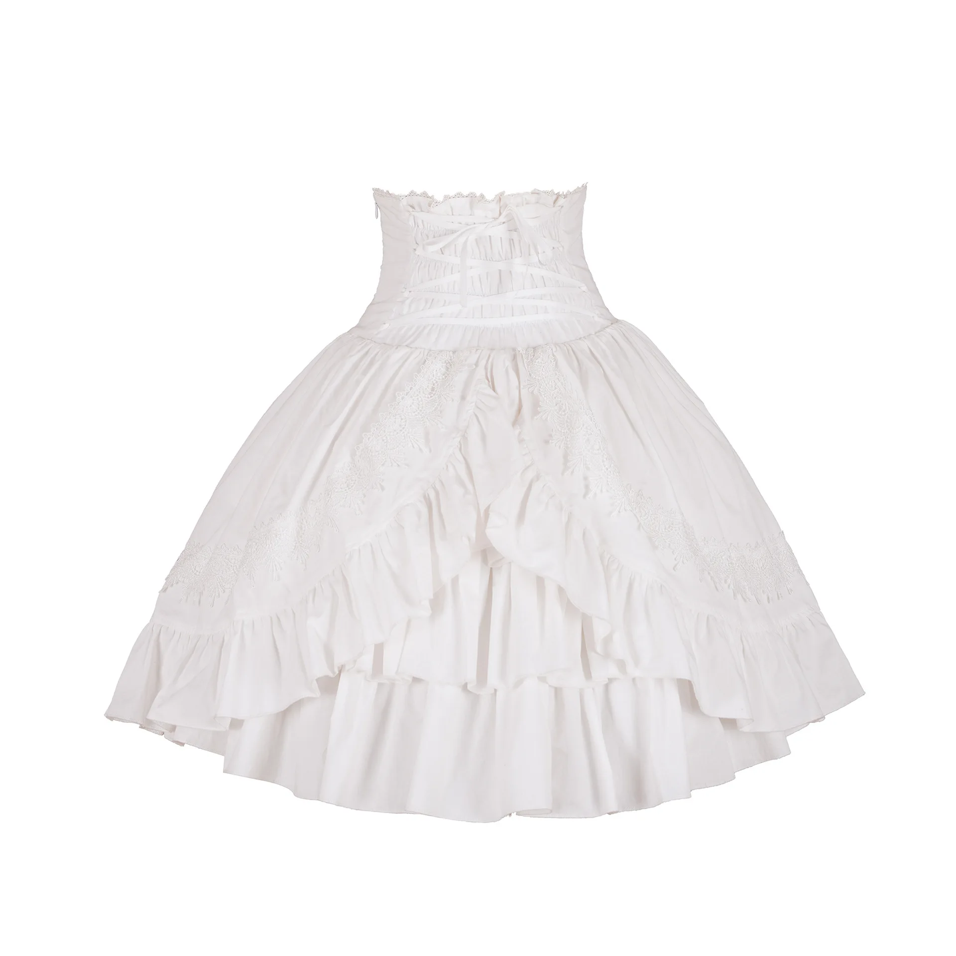 

Sweet Lolita Skirt Ruffles Lace Up White Women Bottoms