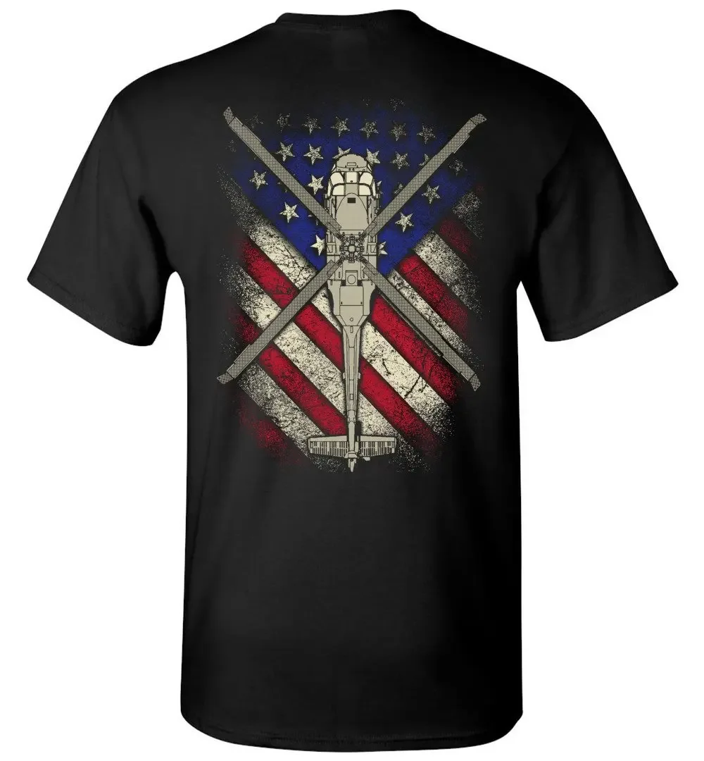 Vintage American Flag UH-60 Black Hawk Transport Helicopter T-Shirt 100% Cotton O-Neck Summer Short Sleeve Casual Mens T-shirt