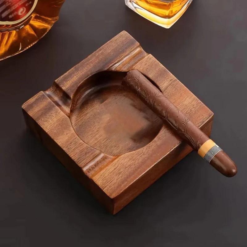 

Walnut Wood Cigar Ashtray Creative Retro Large Groove Solid Wood Ashtray Cigar Cigarette Accessories Father'S Day Gift For Men
