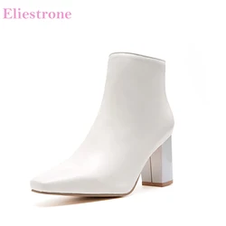 Brand New Fashion Black White Women Ankle Riding Boots High Square Heels Lady Party Shoes LM99 Plus Big Size 12 43 47