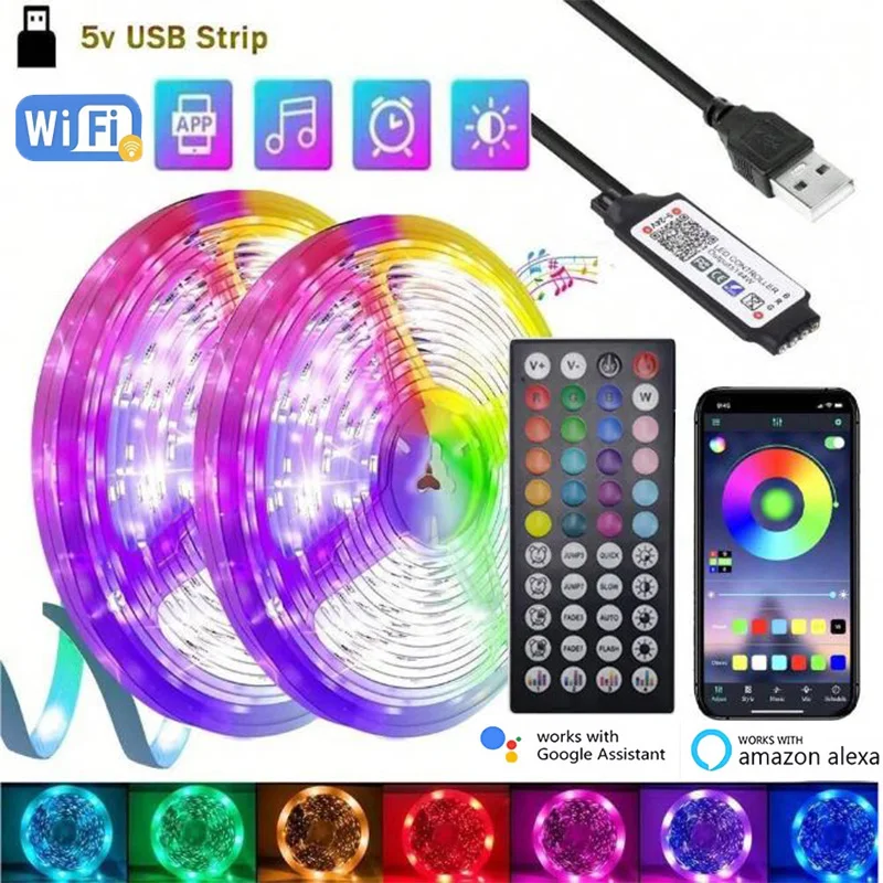 

WIFI LED Strip Lights APP Control Color Changing USB 5050 RGB LED Lights Flexible Lamp Tape for Room Decor Ambient TV Backlight