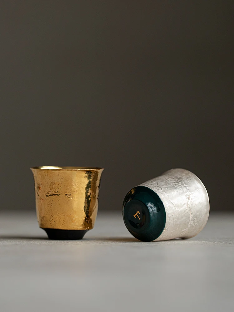 

Позолоченная серебряная чайная чашка ручной работы, пустая тонкая шина, маленькая мастер-чашка, не горячая одинарная чашка, чайный сервиз кунг-фу, чайный подарок