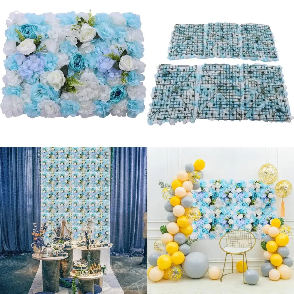 

Artificial Flower Wall Panels Set of 6, 24x16 Inches, Blue and White Silk Fabric Floral Backdrop for Weddings