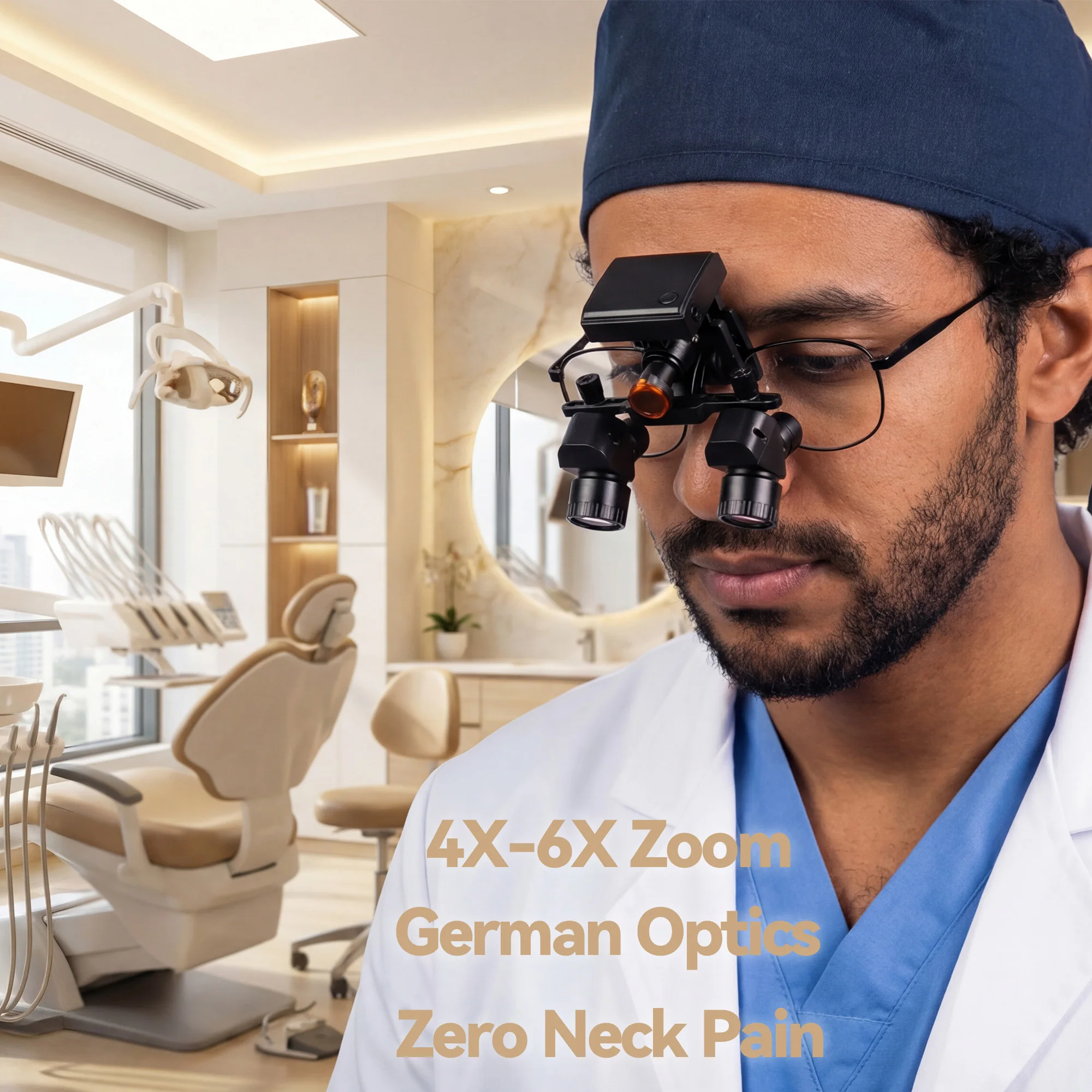 6X 4X Magnification Ergo Vision Dental Loupes, TTL Prismatic Binocular with 5W Wireless LED Light Adjustable for Dentists