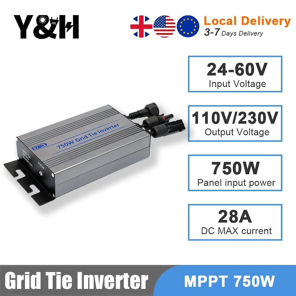 [Local delivery] Y&H 750W Grid Tie Inverter MPPT Solar Inverter Input 24-60V Output 110V/220V for Solar PV System Solar Panel