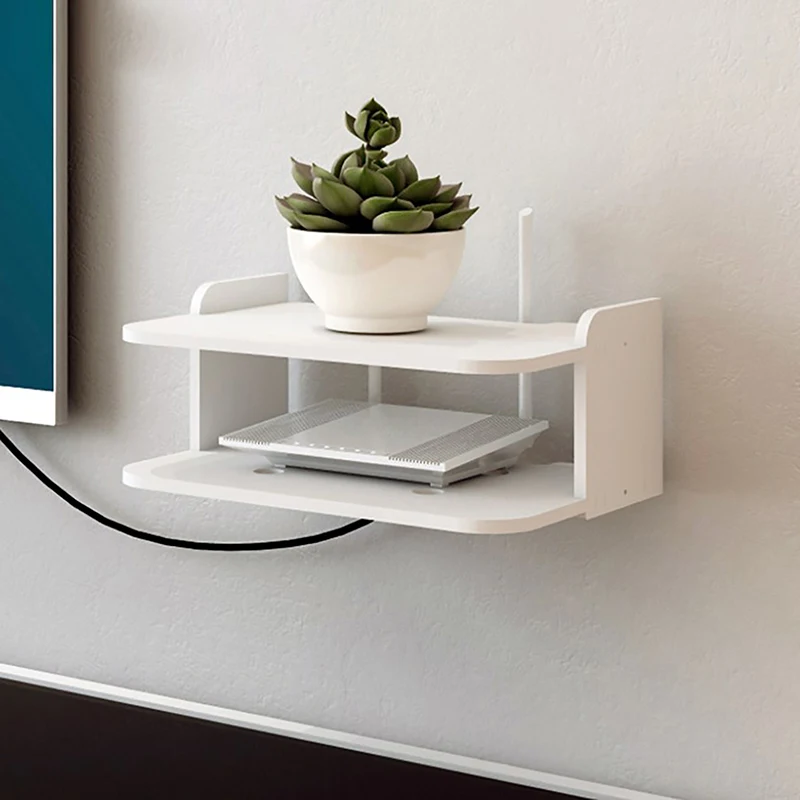 2 Tier Floating Shelves Wifi Router Hanging Layer Multi Tap Outlet Set Top Box Holder Cable Bracket Wall Mount Storage Organizer