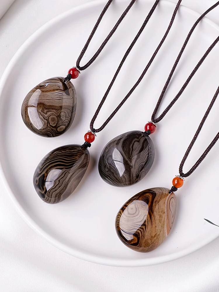 Natural Crystal Agate Pendant - Raw Stone Polished Free-Form Agate Necklace
