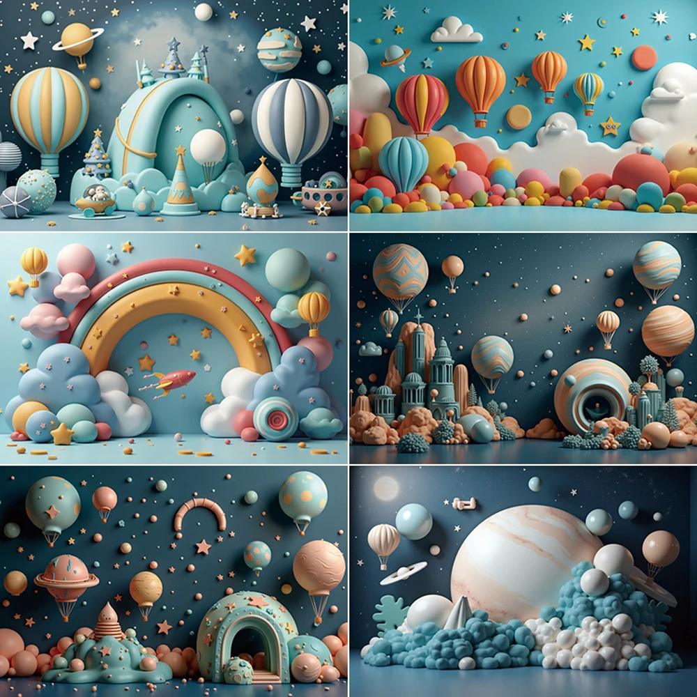 

MOON.QG Interstellar Travel Birthday Backdrop Photography Astronaut Universe 3D Cartoon Photozone Background Baby Studio Props