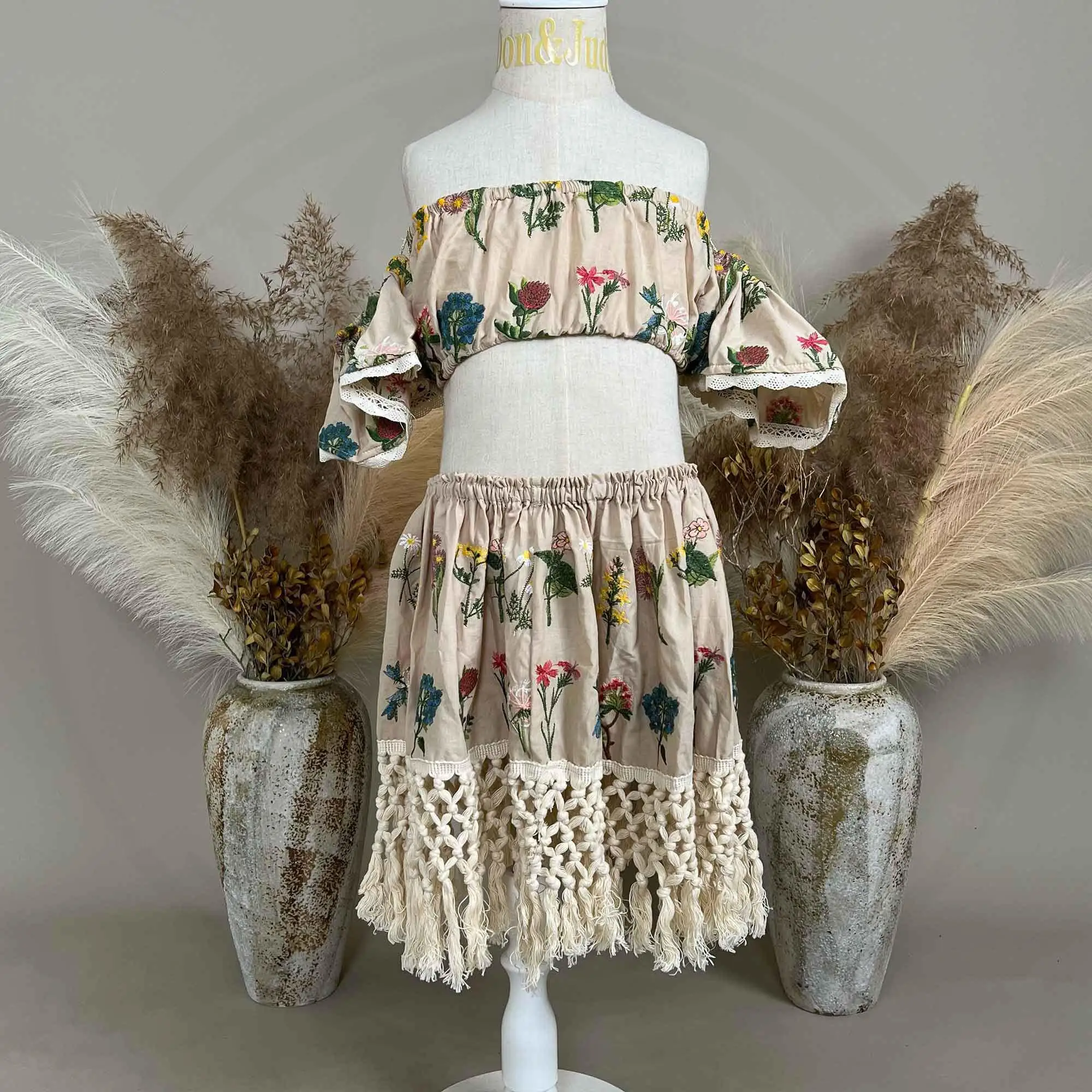 Don&Judy Little Girl Summer Dress Skirt Boho Style Clothing Flower Embroidery Dress For Vacation Birthday Photography