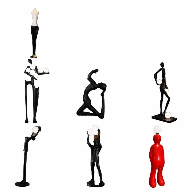 Nordic Modern Abstract Humanoid Sculpture Floor Lamp Luxury Fiberglass Resin Art Light for Living Room Welcome Decoration