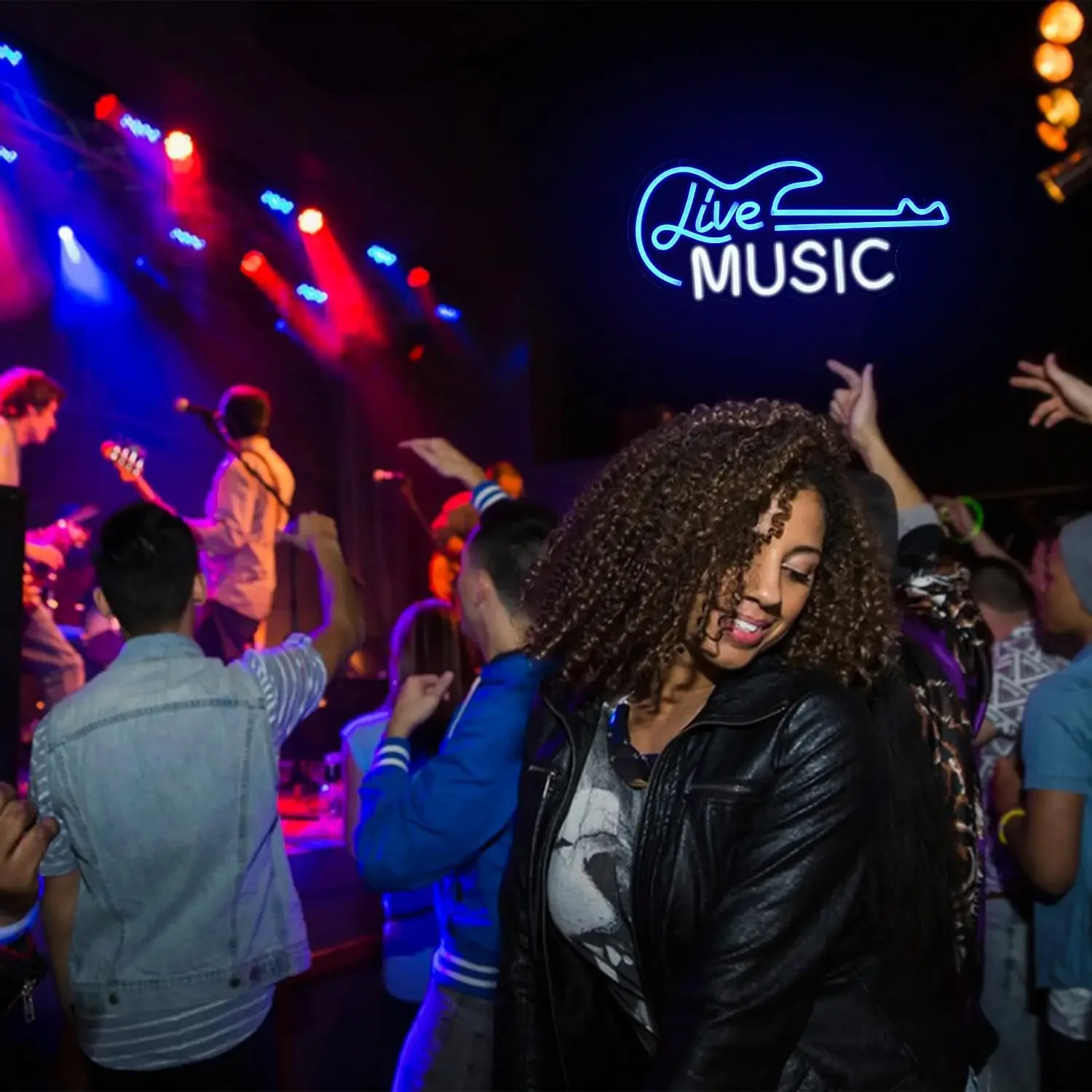 Guitar Neon Sign Blue White Live Music For Wall Decor LED Light Sign Letter Neon Light Art Decorative Light For Music Studio